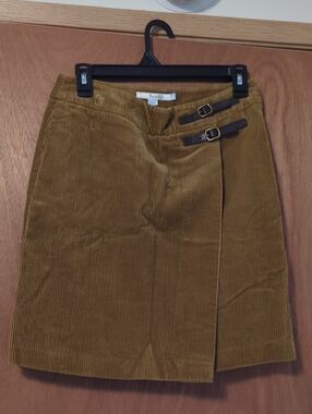 Boden Corduroy Wrap Skirt in Mustard with Buckle Straps